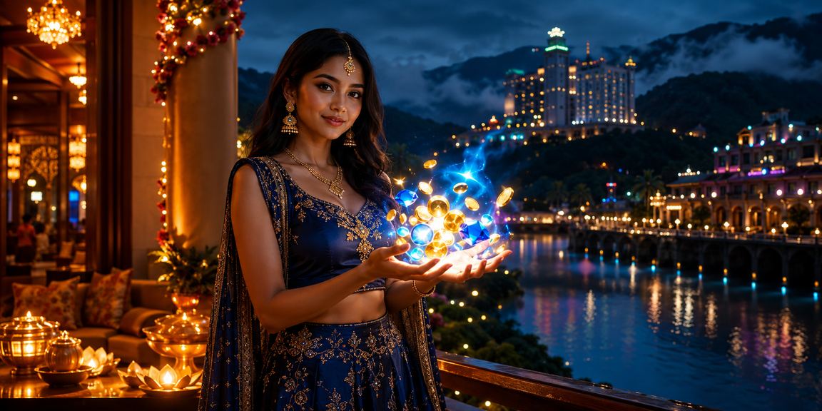 Suasana hiburan kasino mewah di Genting Highlands dengan lampu neon berkilauan dan mesin slot moden