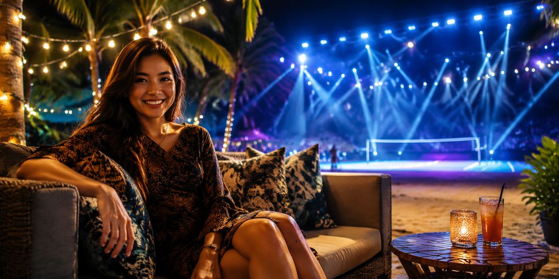 Suasana kasino hiburan mewah di Langkawi dengan meja roulette berputar dalam cahaya neon yang memukau