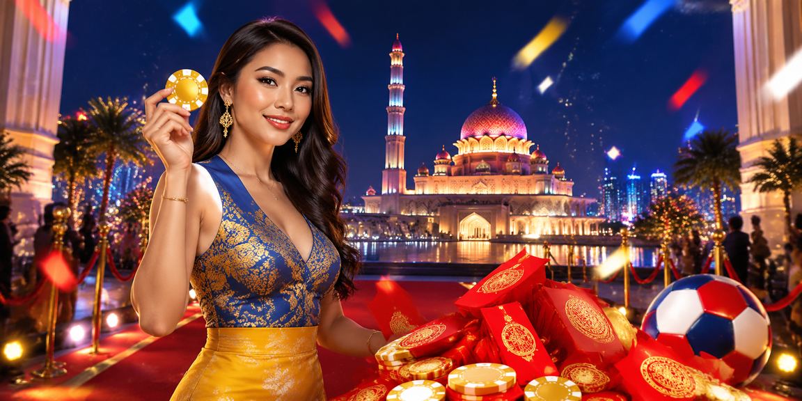 Suasana pemberian sampul merah bonus bergaya Malaysia di Putrajaya dengan dekorasi yang meriah dan berwarna-warni